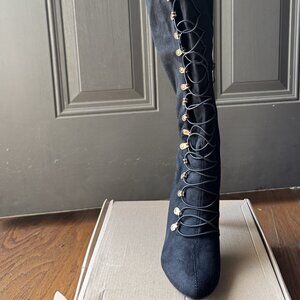 JOURNEE COLLECTION Women's Black Lace Trill Round Toe Stiletto Boots Size 9